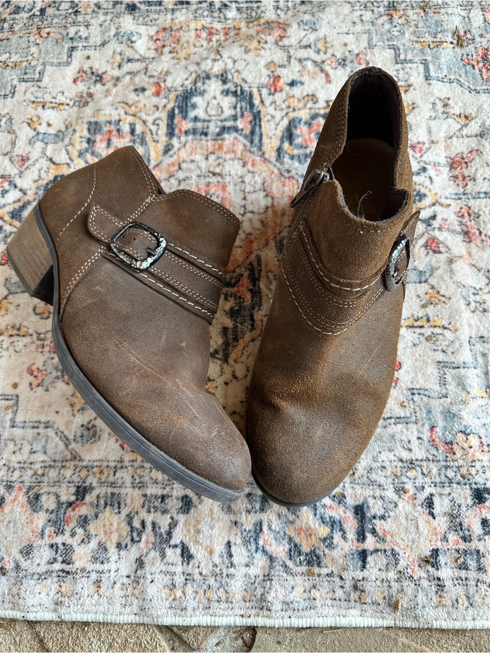 Brown Suede Ankle Booties with Buckle Detail 7.5